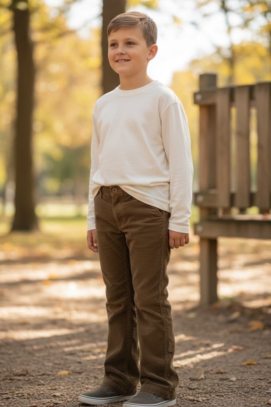 Boys Brown Corduroy Pants Size 8 Adjustable Waist Straight Leg Casual Pants